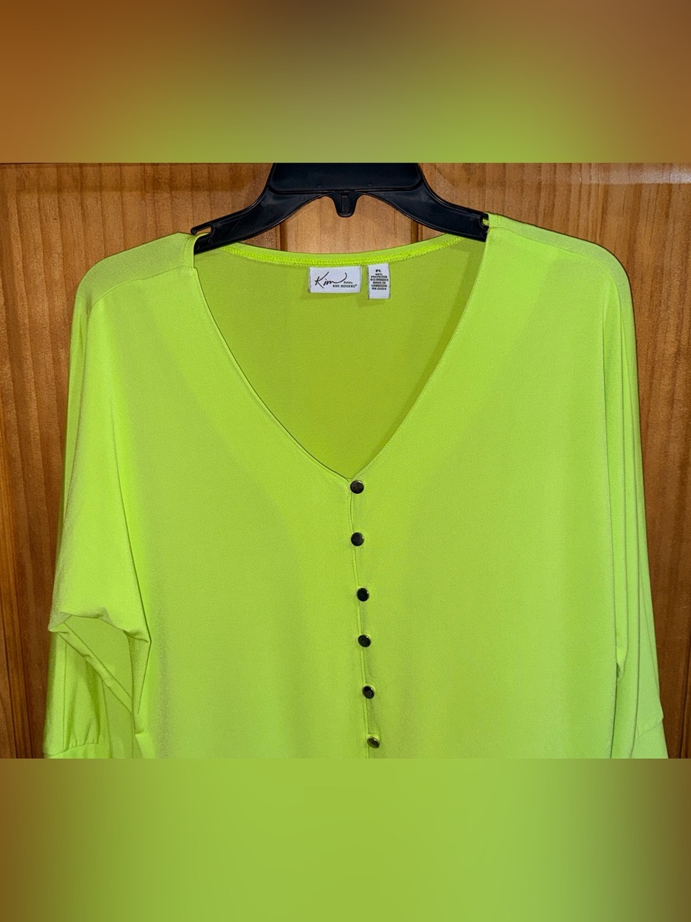 Kim Rogers Petite Chartreuse Button-Front Tie Hem Blouse-PL-EC - Picture 4 of 11
